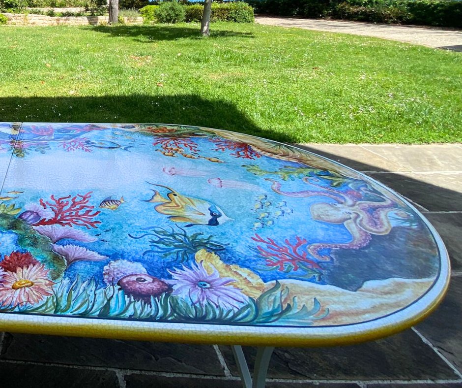 A sea moss design on a lava stone table. Feel the ocean breathe on your table countertop.