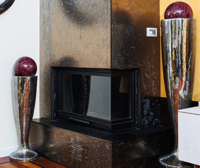 Elegantico Shiny Surface Lava Stone Fireplace