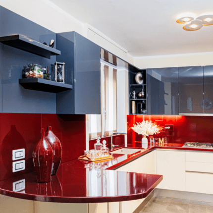 Crimson Elegance Kitchen