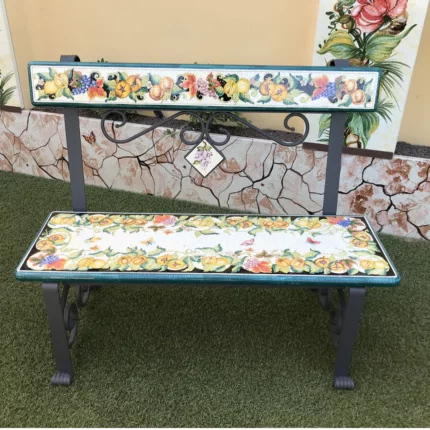 A lava stone bench decorated with fruitful serenity designs. Urban decor and functionality merge seamlessly.