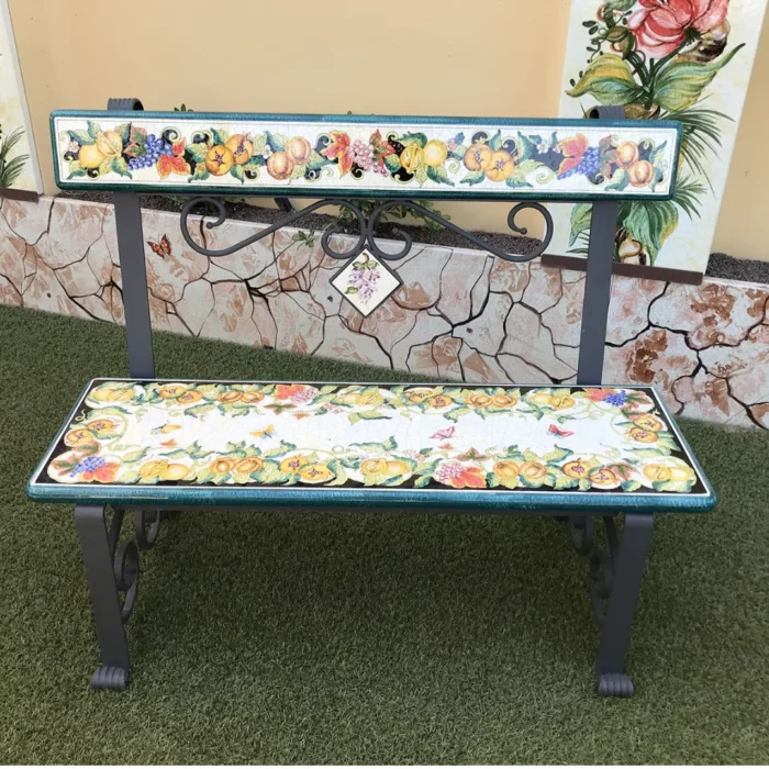 A lava stone bench decorated with fruitful serenity designs. Urban decor and functionality merge seamlessly.